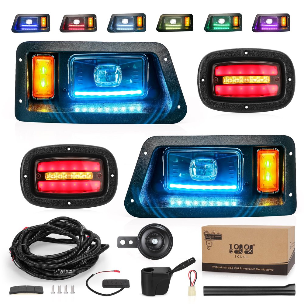 10L0L 2023 New Upgraded Golf Cart Light Kit for Yamaha G14 G16 G19 G22, Headlight Taillight W/Turn Signal Switch, Horn, Low High Beam, Blinker & Brake Light, Daytime Running Lamp