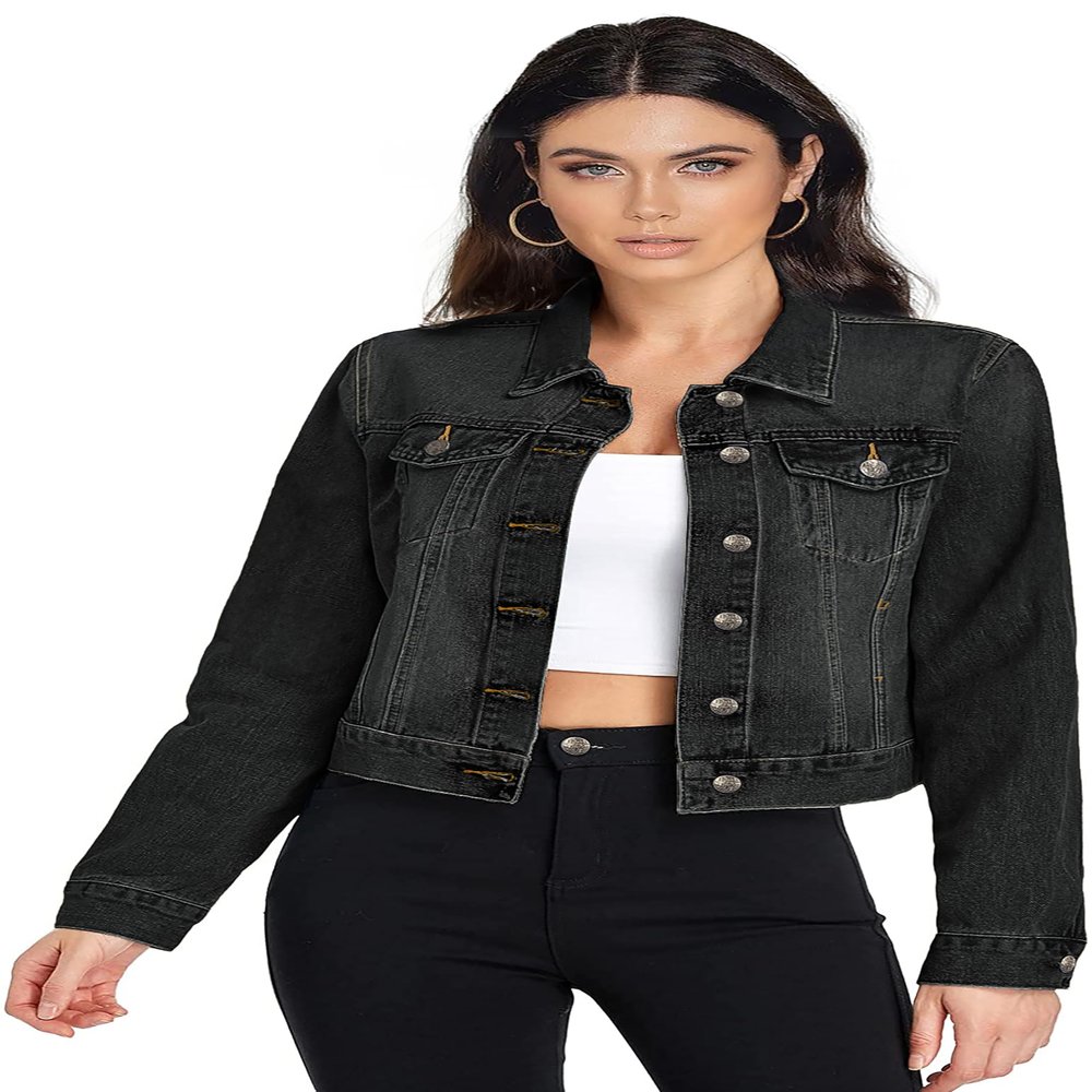 Hybrid & Company Women's Long Sleeve Denim Jackets Basic Button Down Jean Jacket with Pockets JK22881 BLACK M