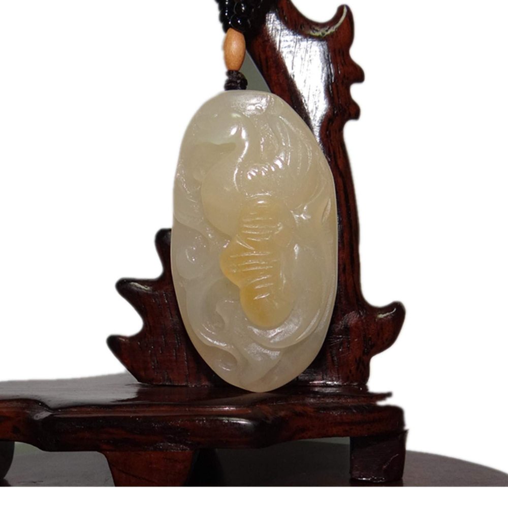 2" China Certified Nature Yellow Dragon Jade Lucky Duck and Ruyi Hand Carved Necklace Pendants 2370