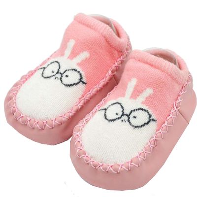 ADESIGNSTORE Pink Bunny Baby Girls Slippers Socks - Stay-on Moccasins Toddler Floor Shoes - First Walker House Shoes - One Size Cute home Knit Socks for baby Girl