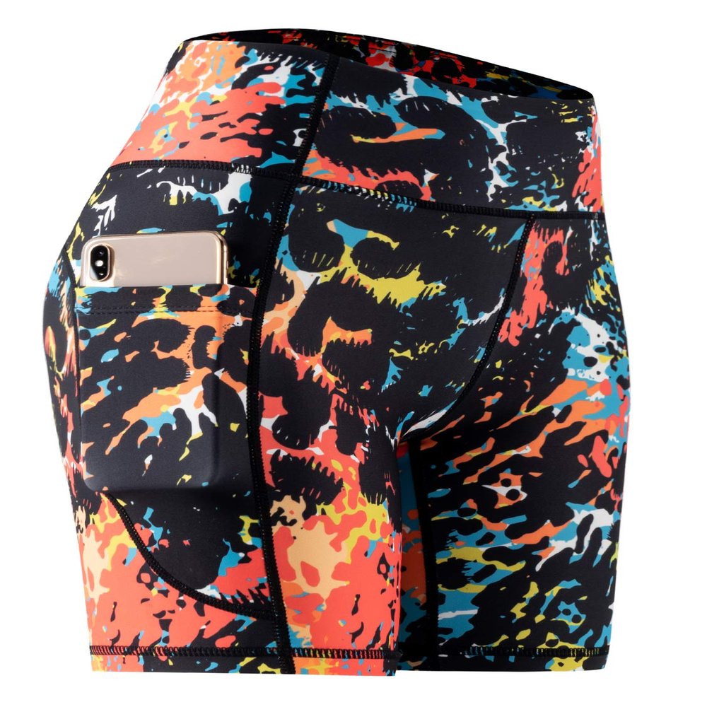 CADMUS High Waist Tummy Control Compression Shorts for Women Fitness Workout Running Shorts with Pockets, 23# Orang Black, Pack of 1, M