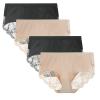 LIQQY Women's 4 Pack Combed Cotton Breathable High Rise Lace Full Coverage Brief Panty Underwear (Large, Black/Nude) view 1