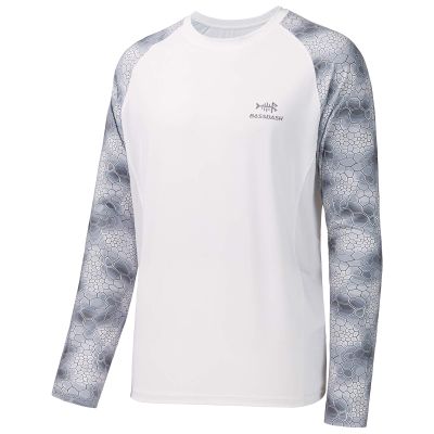 BASSDASH UPF 50 Fishing Tee for Men Camo Long Sleeve Shirt Quick Dry Sweatshirts (White/Grey Hexagonal Scales, XL)
