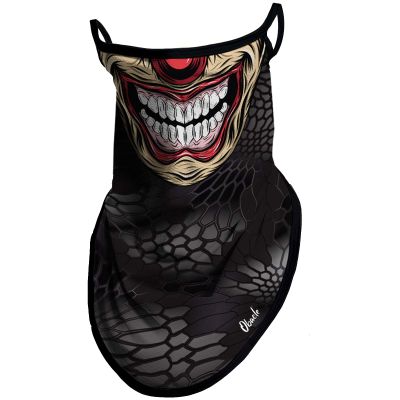 Obacle Bandana Face Mask with Ear Loops Neck Gaiter Face Mask Scarf Face Cover for Men Women (Skull White Teeth Red Nose)