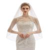 ELAWBTY Womens 1 Tier Fingertip Length Short Crystal Beaded Wedding Bridal Veil With Comb X17 White view 4