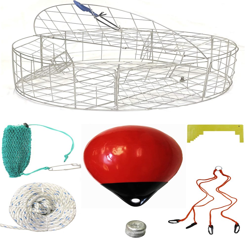 KUFA Sports 30"x12" Stainless Steel Crab Trap & Accessories Combo (CT120+CA30S7+ZIN)