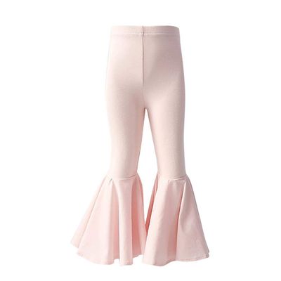 IWEMEK Kids Toddler Little Baby Girl Ruffle Leggings Bell Bottom Flare Pants Cotton Long High Waist Solid Color Tights Fall Winter Outfit Workout Yoga Gymnastics Dance Casual Trousers Pink 3-6 Months
