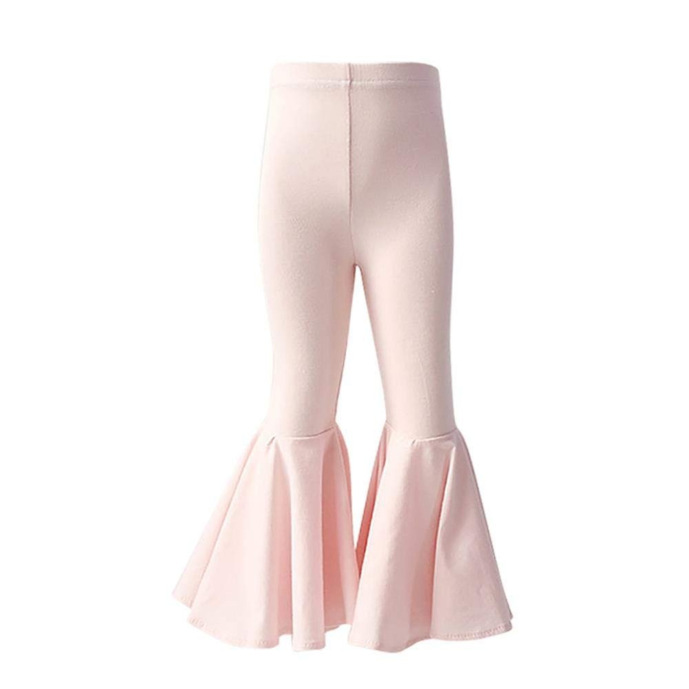 IWEMEK Kids Toddler Little Baby Girl Ruffle Leggings Bell Bottom Flare Pants Cotton Long High Waist Solid Color Tights Fall Winter Outfit Workout Yoga Gymnastics Dance Casual Trousers Pink 3-6 Months
