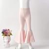 IWEMEK Kids Toddler Little Baby Girl Ruffle Leggings Bell Bottom Flare Pants Cotton Long High Waist Solid Color Tights Fall Winter Outfit Workout Yoga Gymnastics Dance Casual Trousers Pink 3-6 Months view 2
