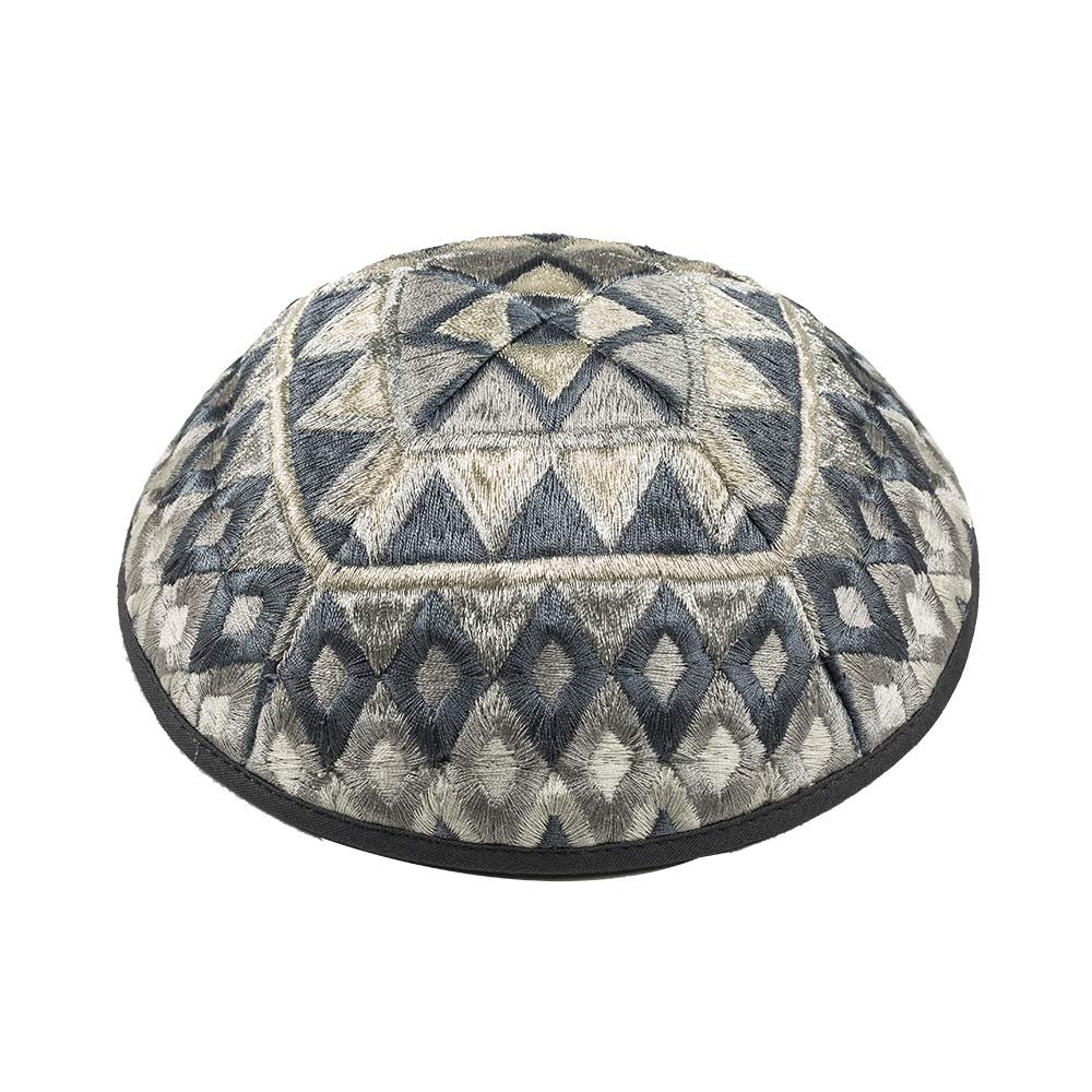 EMANUEL Yair Kippah for Men and Women Embroidered Silk Yarmulke Square Textured (Silver YME-17S)