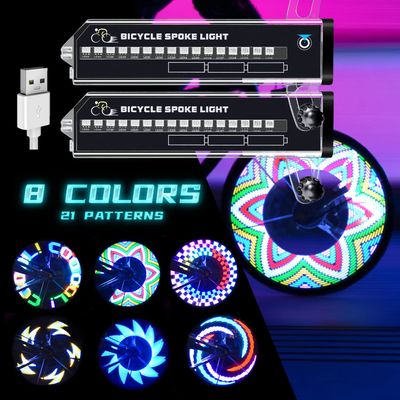 PRUNUS Rechargeable Long LED Bike Wheel Lights. Waterproof Bicycle Spoke Lights with Rechargeable Batteries.for Safe Cycling,for Kids Girls Boys Adults Mountain Bike BMX Bike Folding Bike