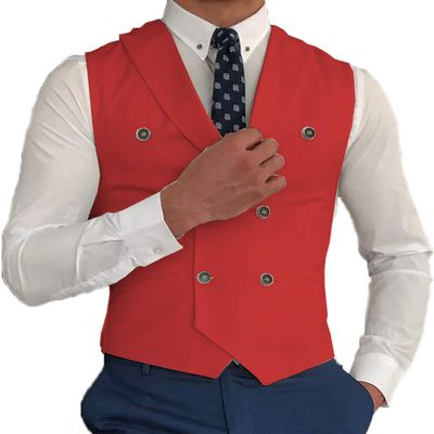 Zeattall Vest for Men Peak Lapel Slim Fit Suit Vest Double Breasted Red Suit Waistcoat(XXL,Red)