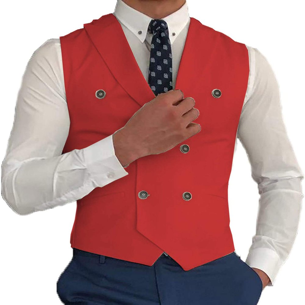 Zeattall Vest for Men Peak Lapel Slim Fit Suit Vest Double Breasted Red Suit Waistcoat(XXL,Red)