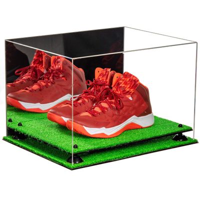 Better Display Cases Acrylic Extra Large Shoe Display Case for Basketball Shoe, Hightop, Soccer & Football Cleats with Mirror Case, Black Risers and Turf Base 18 x 14 x 12 (A014/V60)