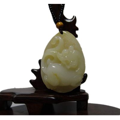 2" China Certified Nature Yellow Dragon Jade Auspicious Tiger Hand Carved Necklace Pendants 2369