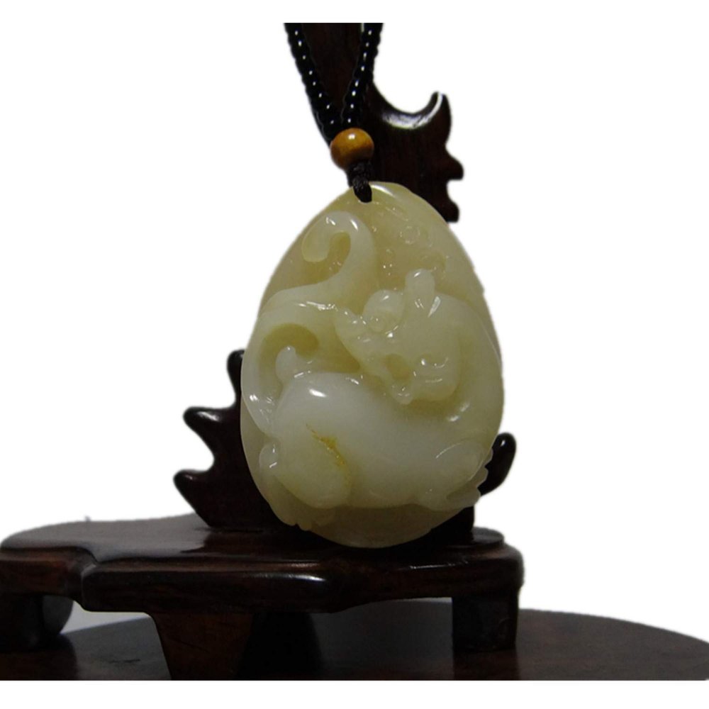 2" China Certified Nature Yellow Dragon Jade Auspicious Tiger Hand Carved Necklace Pendants 2369