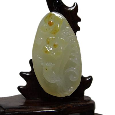 2.2" China Certified Nature Yellow Dragon Jade Happy Magpie and Ruyi Hand Carved Necklace Pendants 2365