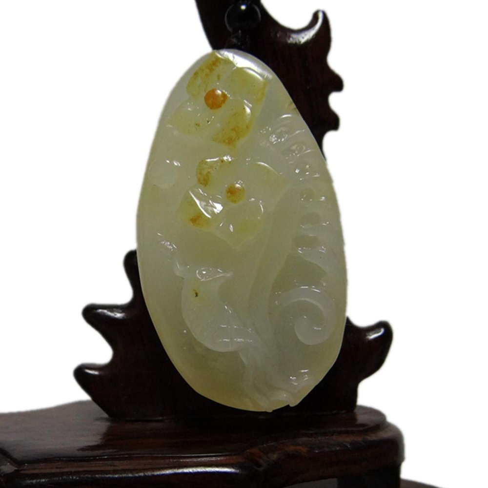 2.2" China Certified Nature Yellow Dragon Jade Happy Magpie and Ruyi Hand Carved Necklace Pendants 2365