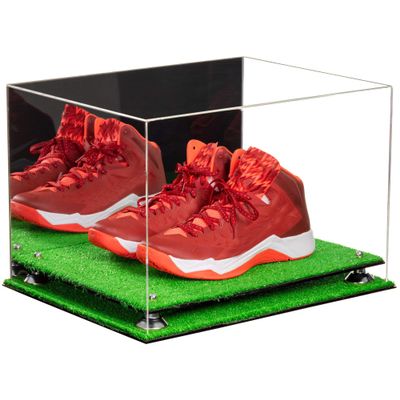 Better Display Cases Acrylic Extra Large Shoe Display Case for Basketball Shoe, Hightop, Soccer & Football Cleats with Mirror Case, Silver Risers and Turf Base 18 x 14 x 12 (A014/V60)