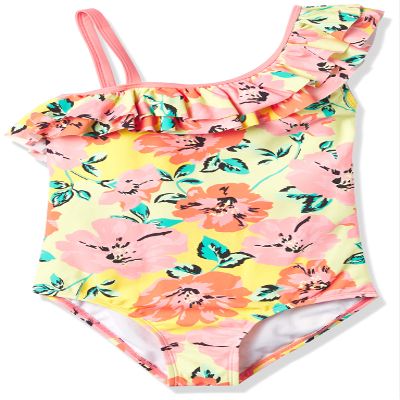 Kanu Surf Girls' Morgan Floral Ruffle 1-Shoulder 1-Piece Swimsuit, Flower Power Yellow, 7