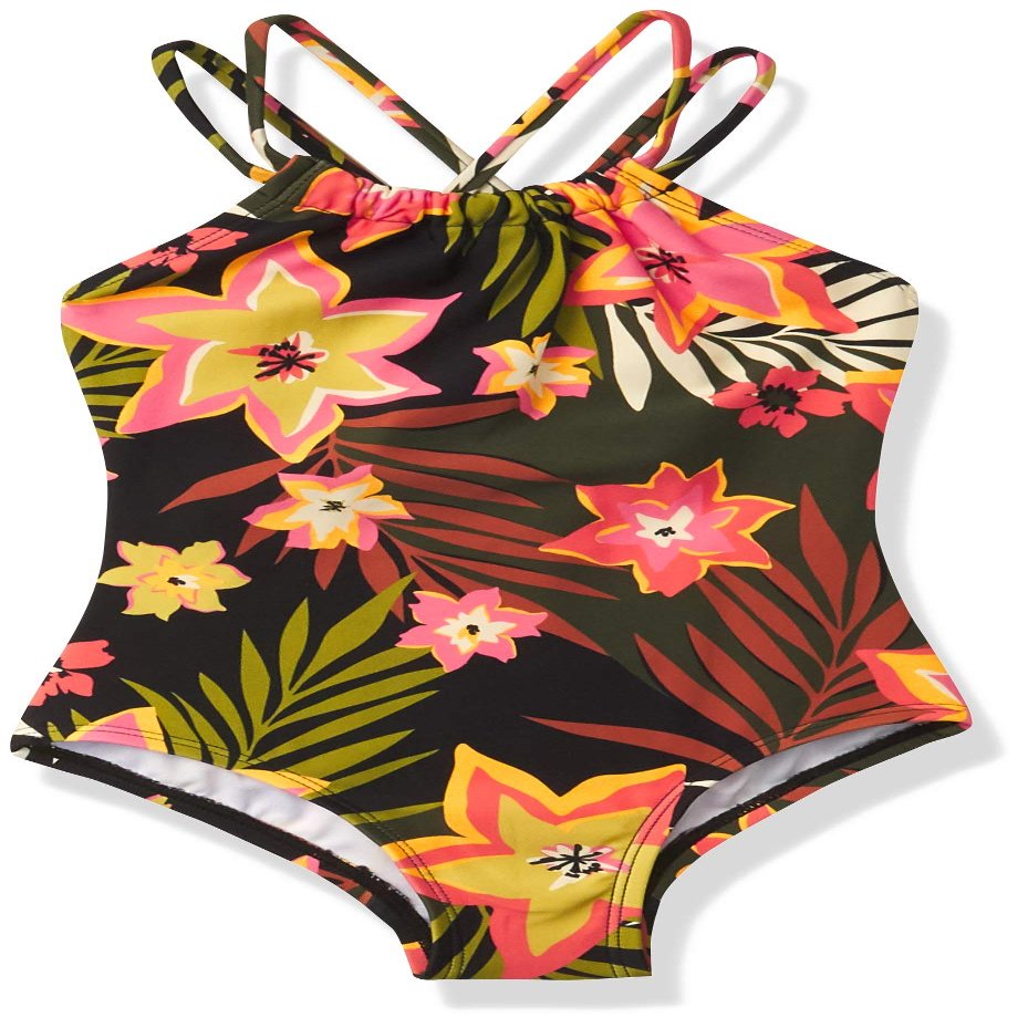 Kanu Surf Girls, Jasmine Beach Sport Halter One Piece Swimsuit, Coral Reef Black, 12