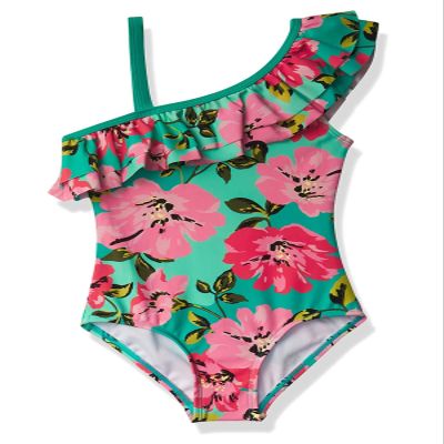 Kanu Surf girls Morgan Floral Ruffle 1-shoulder 1-piece One Piece Swimsuit, Flower Power Pink/Green, 4T US