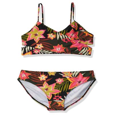 Kanu Surf Girls, Coral Reef Beach Sport Wrap Around Bikini 2-Piece Swimsuit, Coral Reef Black, 8