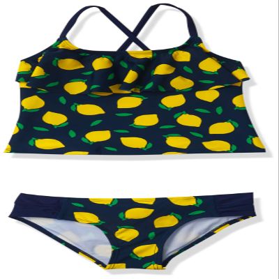Kanu Surf girls Charlotte Flounce Tankini Beach Sport 2-piece Two Piece Swimsuit, Lemonade Navy, 8 US