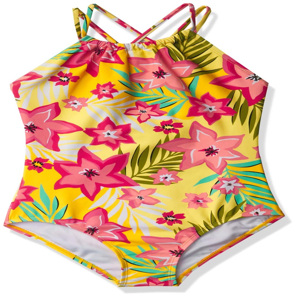 Kanu Surf Girls, Ruby Beach Sport Halter One Piece Swimsuit, Coral Reef Yellow, 2T