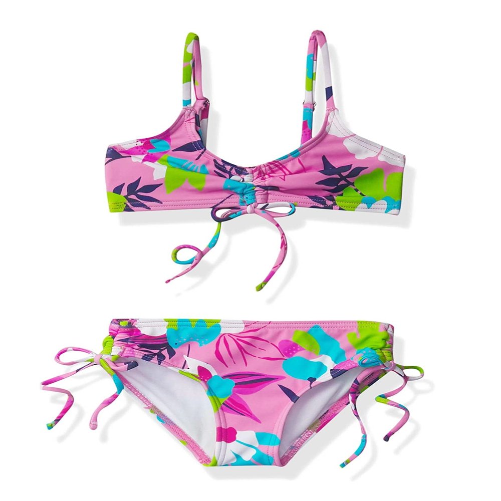 Kanu Surf Girls' Willow V-Neck Bikini Beach Sport 2-Piece Swimsuits, Tropical Dance Pink, 8