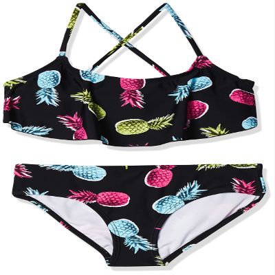 Kanu Surf girls Karlie Flounce Bikini Beach Sport 2 Two Piece Swimsuit, Aloha Black, 14 US