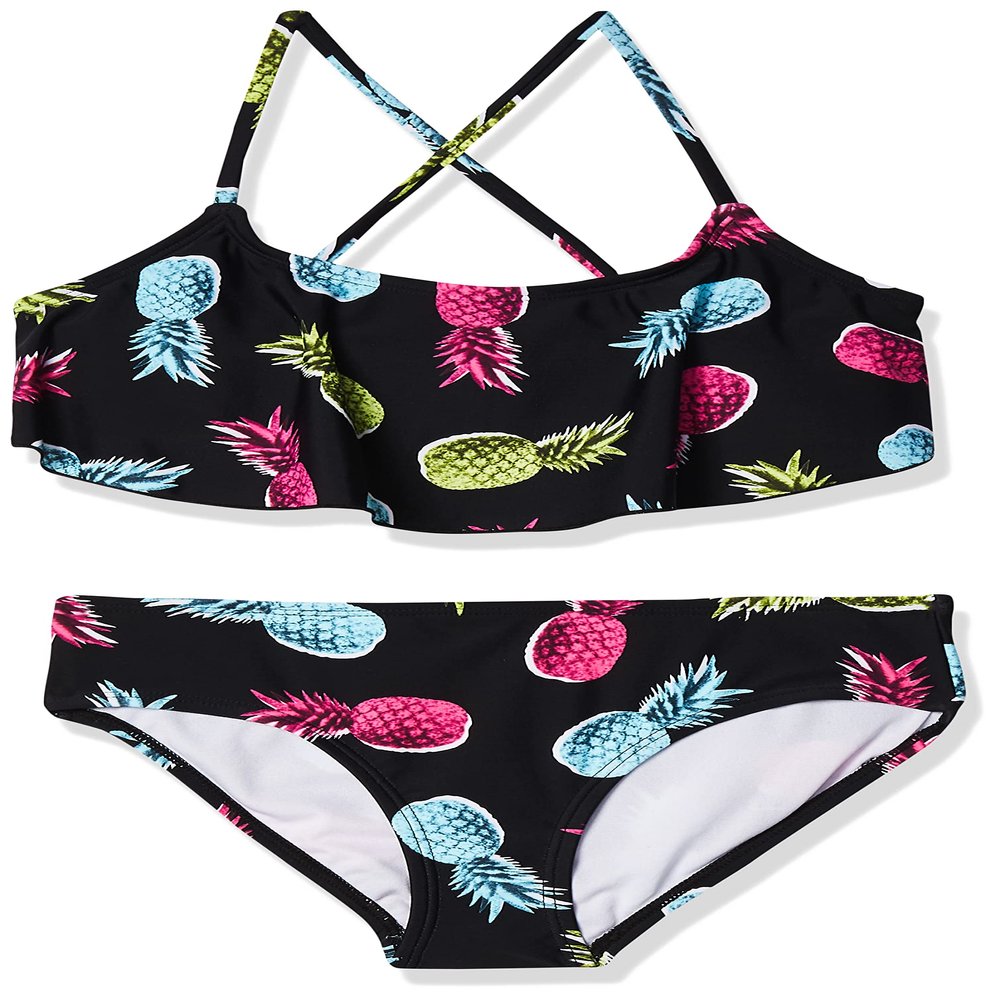 Kanu Surf girls Karlie Flounce Bikini Beach Sport 2 Two Piece Swimsuit, Aloha Black, 14 US