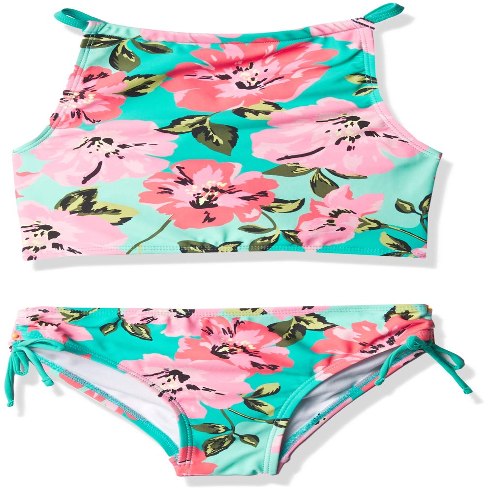 Kanu Surf Girls, Daisy UPF 50 Beach Sport Halter Tankini 2-Piece Swimsuit, Flower Power Pink/Green, 10