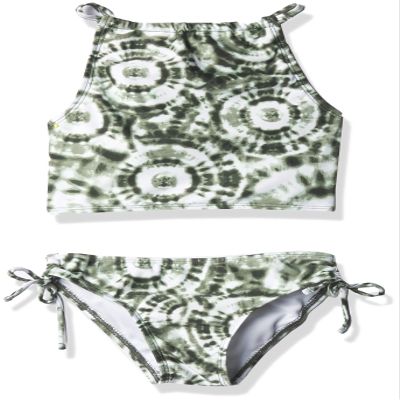 Kanu Surf Girls, Daisy UPF 50 Beach Sport Halter Tankini 2-Piece Swimsuit, Groovy Olive, 6X
