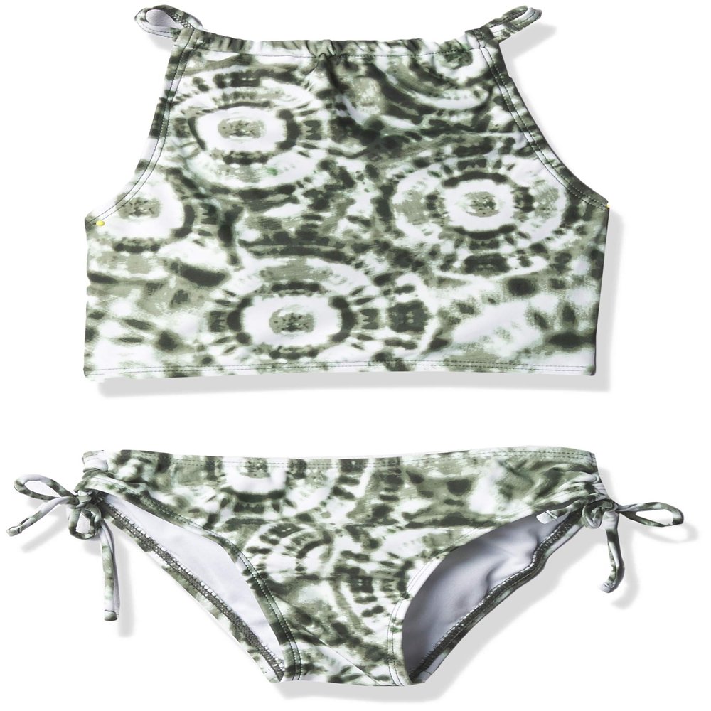 Kanu Surf Girls, Daisy UPF 50 Beach Sport Halter Tankini 2-Piece Swimsuit, Groovy Olive, 6X