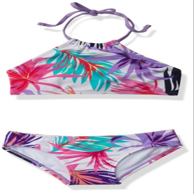 Kanu Surf Girls, Mahina UPF 50+ Beach Sport Halter Bikini 2-Piece Swimsuit, Cool Breeze White, 8