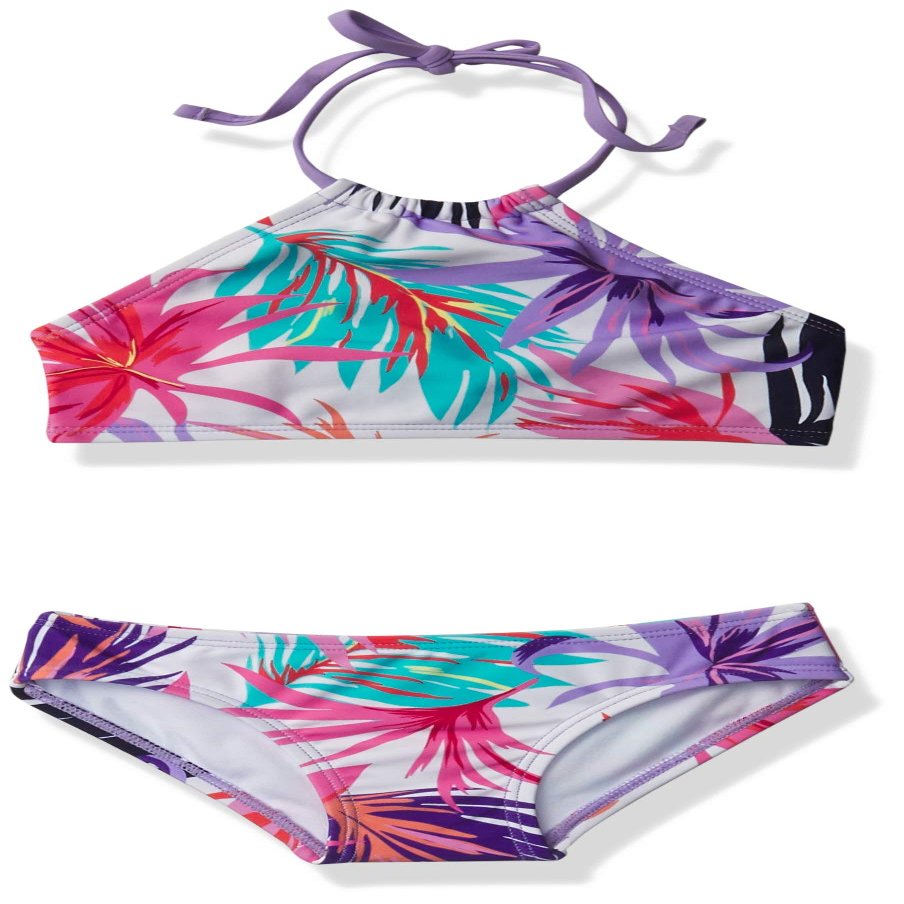 Kanu Surf Girls, Mahina UPF 50+ Beach Sport Halter Bikini 2-Piece Swimsuit, Cool Breeze White, 8