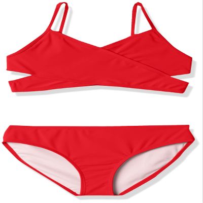 Kanu Surf girls Coral Reef Beach Sport Wrap Around Bikini 2-piece Two Piece Swimsuit, Solid Red, 16 US