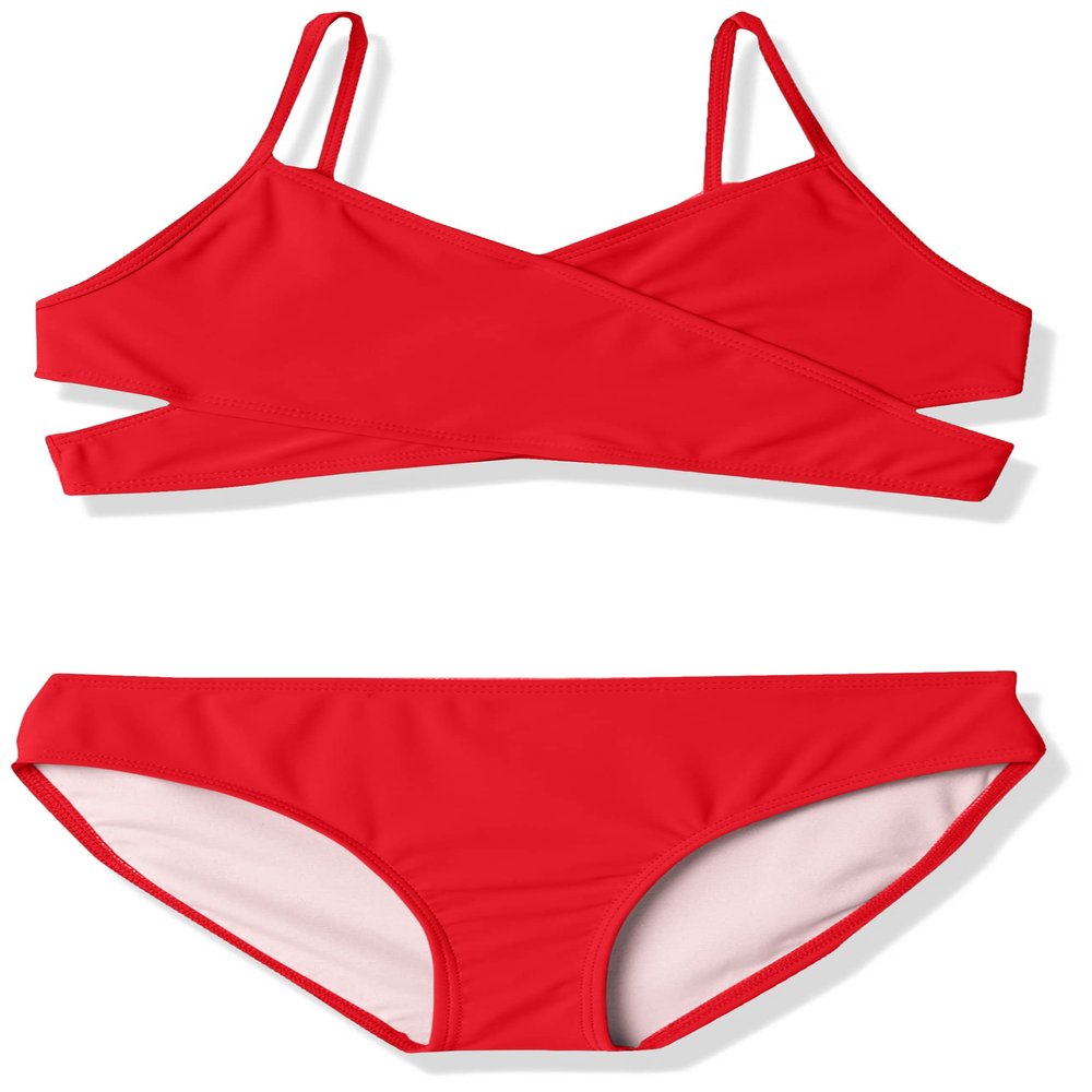 Kanu Surf girls Coral Reef Beach Sport Wrap Around Bikini 2-piece Two Piece Swimsuit, Solid Red, 16 US