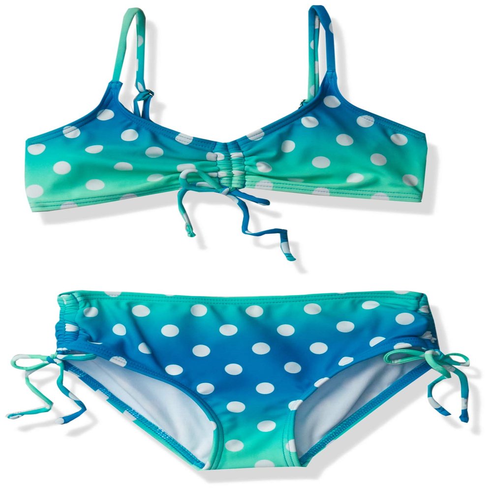Kanu Surf Girls' Willow V-Neck Bikini Beach Sport 2-Piece Swimsuits, Dots Blue, 4T