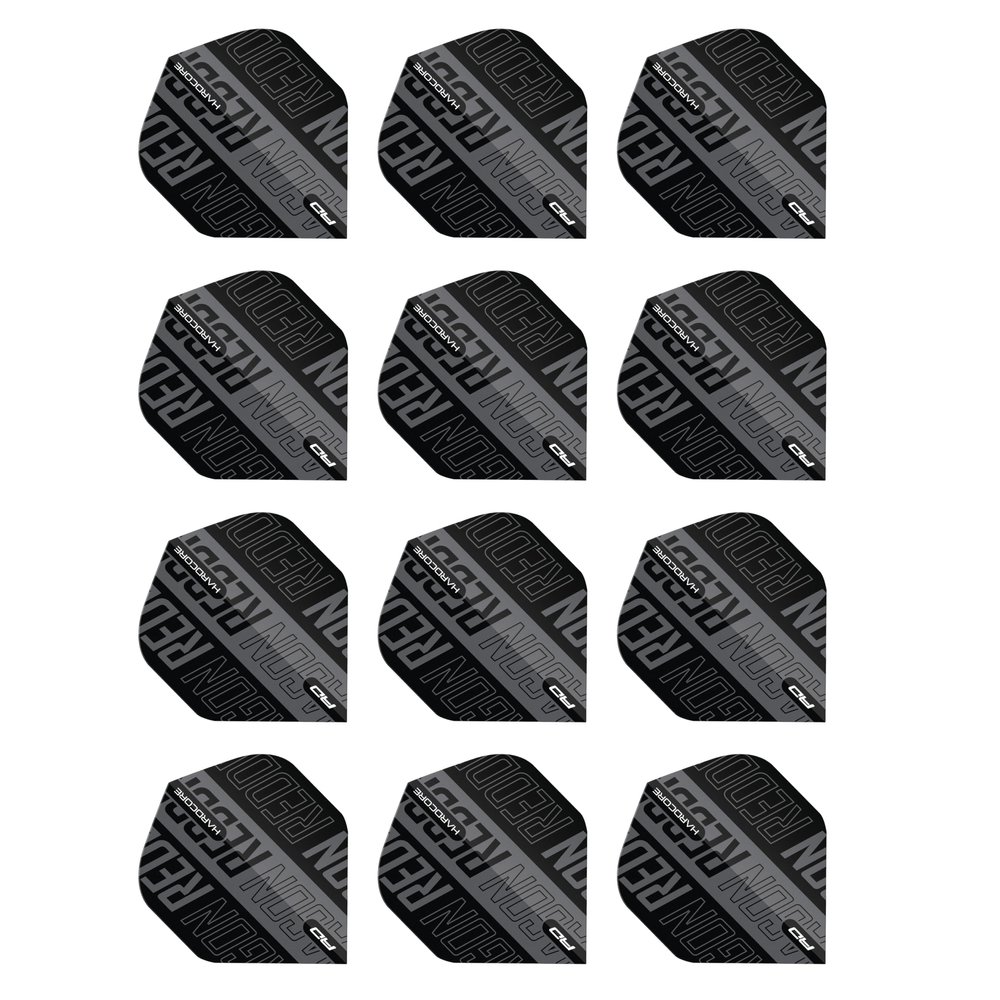 RED DRAGON Hardcore XT Black and Grey Dart Flights - 4 Sets Per Pack (12 Dart Flights in Total)