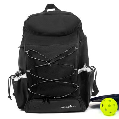 Athletico 35L Pickleball Backpack - Fits Up to 2 Paddles, Includes Ball Holder (Black)