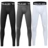 TELALEO 3 Pack Boys' Youth Compression Leggings Tights Base Layer Athletic Pants for Sports Basketball Hockey Baseball Running Black Grey White 3 Pack S view 1