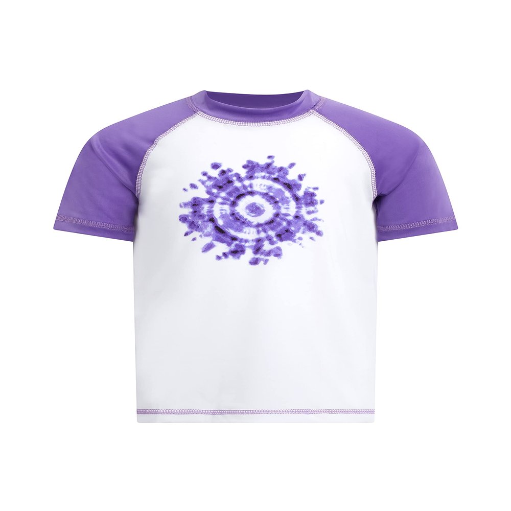 Kanu Surf Girls' Karlie UPF 50+ Sun Protective Rashguard Swim Shirt, Groovy White/Purple, 10