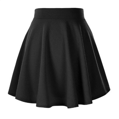 Afibi Casual Mini Stretch Waist Flared Plain Pleated Skater Skirt (XX-Large, Black)