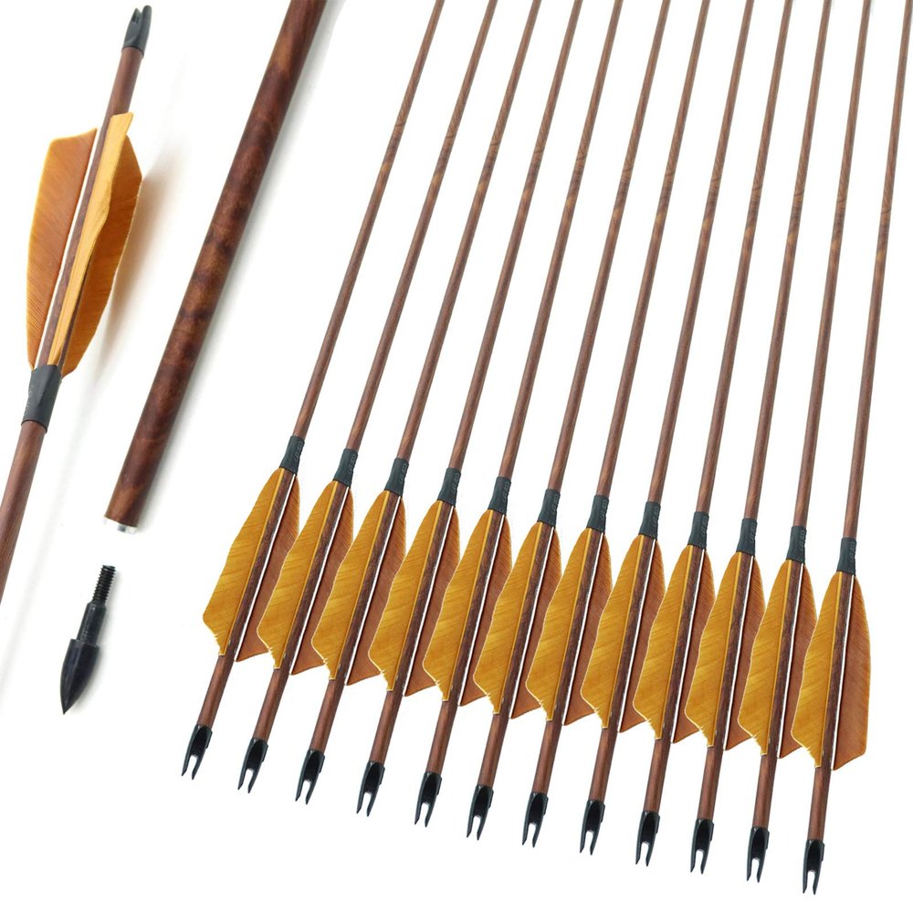 RUOERSI 28 Inch/30 Inch Carbon Archery Arrows, 500 Spine with 4 Inch Turkey Feather Fletching, Removable Tips Hunting and Target Practice Arrows for Compound Bow and Recurve Bow, 12 Pcs (28 Inch)