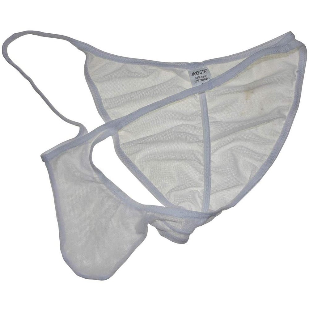 JAXFSTK Men Slinky Brazilain Bikini Briefs Underwear Ruched Back Sheer Cheeky Briefs White XL