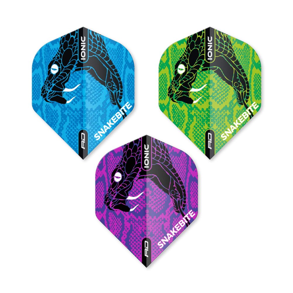 RED DRAGON Hardcore Snakebite Ionic Snake Head Dart Flight Selection Pack - 3 Sets Per Pack (9 Dart Flights in Total)