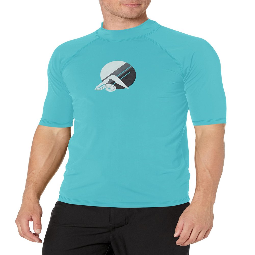 Kanu Surf Men's Paradise UPF 50+ Short Sleeve Sun Protective Rashguard Swim Shirt, Seaside Aqua, X-Large