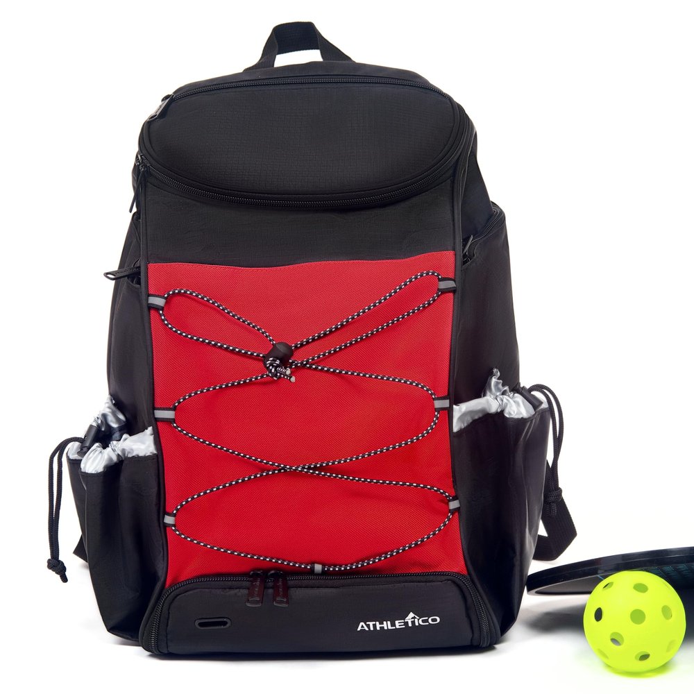 Athletico 35L Pickleball Backpack - Fits Up to 2 Paddles, Includes Ball Holder (Red)
